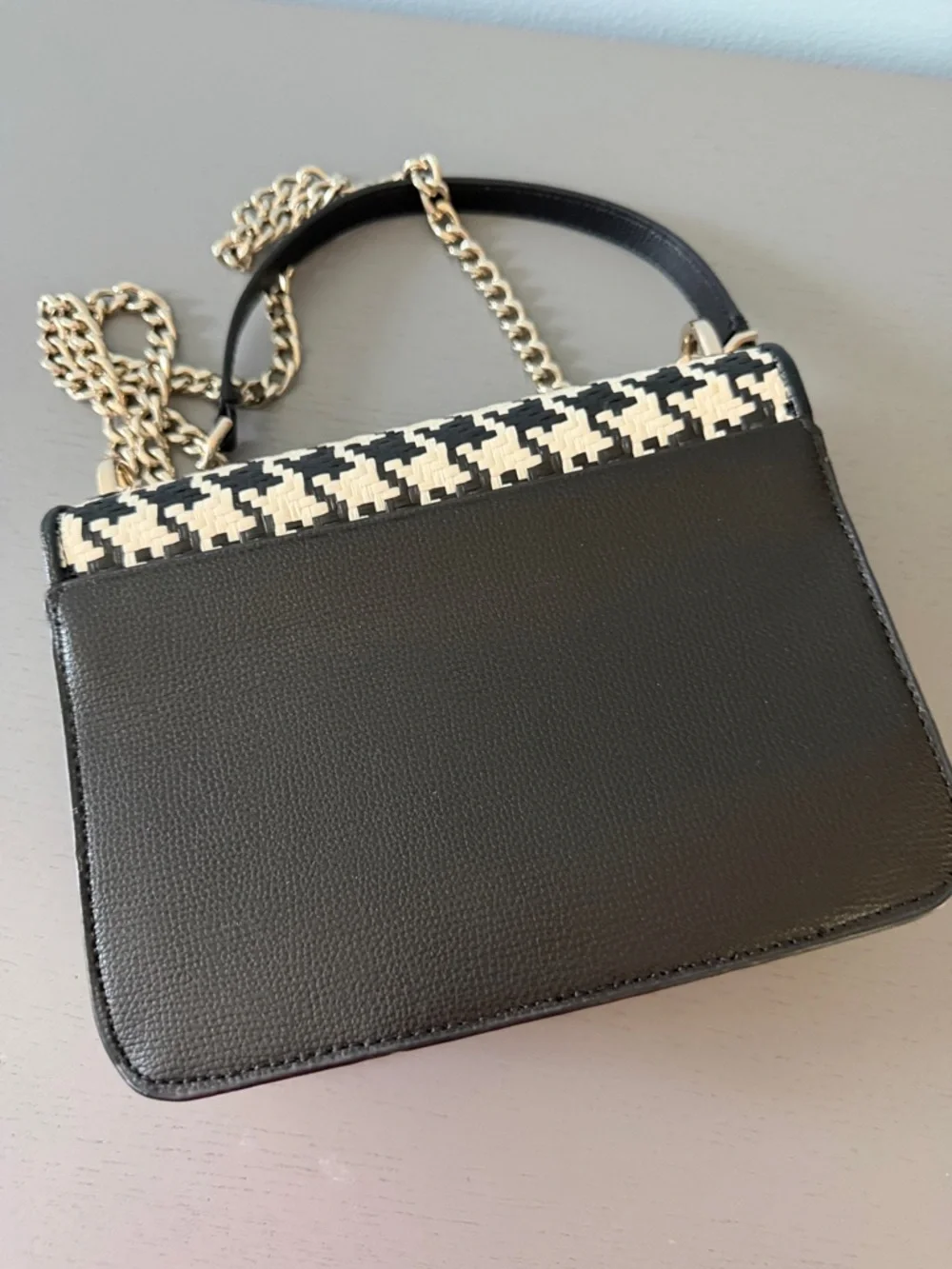 kate spade Black & White Houndstooth Crossbody with silver Chain